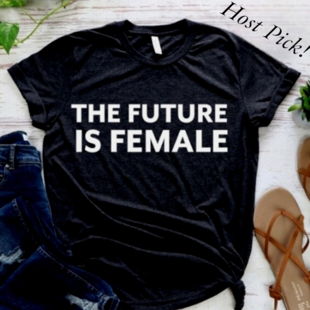 Black V-neck Short Sleeve Statement Top The Future is Female, L